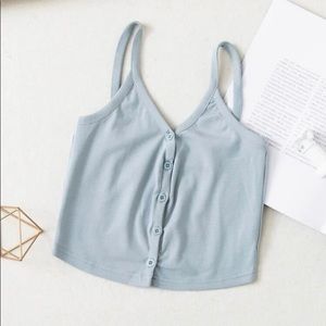 Button front solid crop cami top in blue